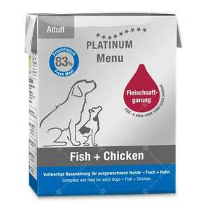 PLATINUM 白金 狗罐頭 狗濕糧推薦：PLATINUM 狗濕糧 無穀物成犬配方 海魚+鮮雞肉 375g (PT620)