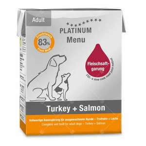 PLATINUM 白金 狗罐頭 狗濕糧推薦：PLATINUM 狗濕糧 無穀物成犬配方 鮮火雞+三文魚 375g (PT630)