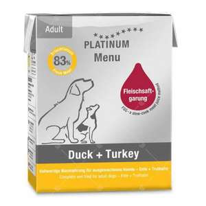PLATINUM 白金 狗罐頭 狗濕糧推薦：PLATINUM 狗濕糧 無穀物成犬配方 鴨肉+火雞 375g (PT660)