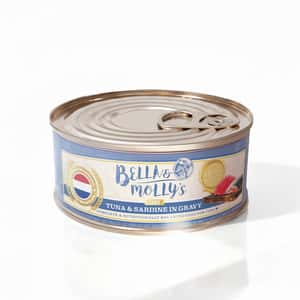 Bella and Mollys 貝莉 貓罐頭 Bella & Molly's 荷蘭罐 貓罐頭 AAFCO 主食罐 去毛球 沙甸魚及吞拿魚肉塊 156g