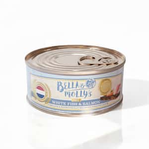 Bella and Mollys 貝莉 貓罐頭 Bella & Molly's 荷蘭罐 貓罐頭 AAFCO 主食罐 美毛配方 白魚及三文魚肉醬 156g