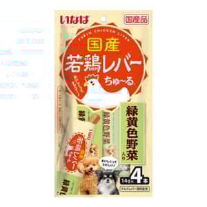 CIAO 狗零食 狗零食 CIAO 狗肉泥 日本國產系列 綠黃色野菜肉醬 14g×4本 (DS-432)