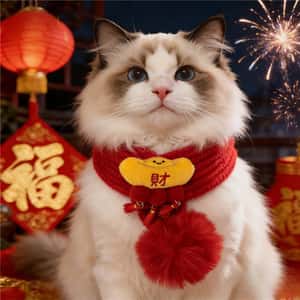 其他 貓玩具 寵物圍巾 新年毛線醒獅發財配飾貓咪圍巾 款式隨機 1套