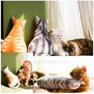 治癒系超可愛貓紋背影柔軟抱枕 細碼 (款式隨機) (圖片3)