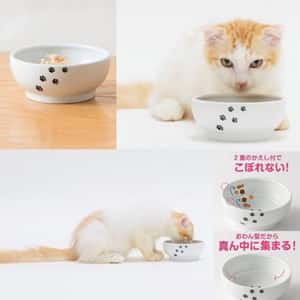 日本猫壱 necoichi ペット 陶瓷平底寵物糧食碗 (猫柄腳印款) (貓犬用) (圖片3)