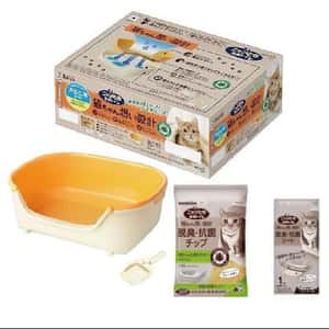 日本花王 高級貓砂盆 無蓋雙層套裝 幼貓適用 (連木砂+脫臭抗菌尿墊) (圖片3)