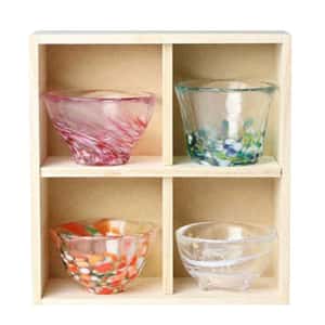 清酒杯品配件 日本清酒杯 津輕 びいどろ 四季清酒杯套裝 一套4個 木箱入