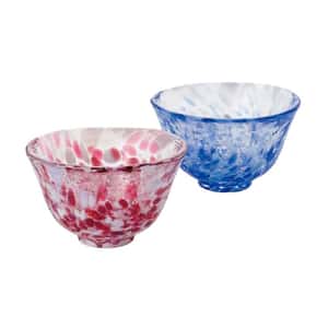 清酒杯品配件 日本清酒杯 津輕 びいどろ 櫻吹雪岩清水清酒杯套裝 一套2個紅藍 (FS-71541)