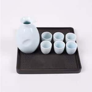 酒品配件 日式清酒杯 酒杯酒瓶套裝 一瓶六杯 淺藍