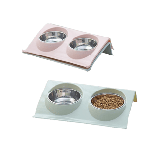 貓犬用日常用品推薦：寵物兩用 防滑寵物糧食水碗 (連2個不鏽鋼碗) (顏色隨機)