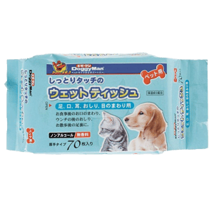 日常用品 DoggyMan 日本貓狗用品 水潤觸感濕紙巾 70枚 (淺藍)