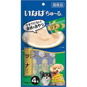 CIAO 狗零食 狗零食 CIAO 狗零食 日本肉泥餐包 狗狗配方 雞肉金槍魚肉醬 14g 4本入 (藍綠) (DS-113) (停售)