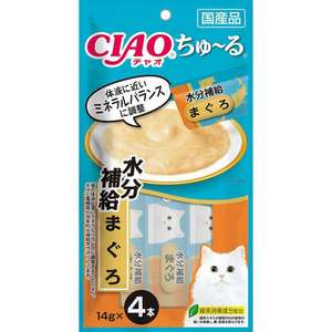 CIAO 貓零食 寵物零食推薦：CIAO 肉泥 貓零食 水分補給 金槍魚肉醬 14g 4本入(藍橙) (SC-179)