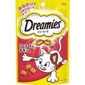 貓零食 寵物零食推薦：日本Dreamies 護齒夾心酥 海鮮及雞肉味 60g (紅)