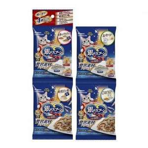 Unicharm 貓零食 寵物零食推薦：Unicharm 貓零食 日本三星銀匙 貓脆餅 金槍魚鰹魚及白魚 40g 4本入 (藍)