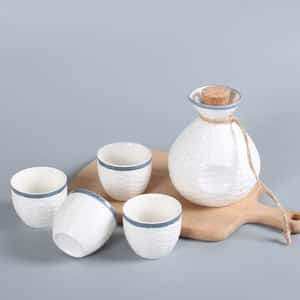 酒杯套裝品配件 日式清酒杯 蜂窩禪意酒杯酒瓶套裝 一壺四杯 藍邊白色