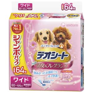 Unicharm 狗尿墊 狗尿片 Unicharm 狗尿墊 狗尿片 日本柔軟香氛超除臭 粉紅花香味 寵物尿墊 [60*44 XL碼 64枚] (粉紅角)