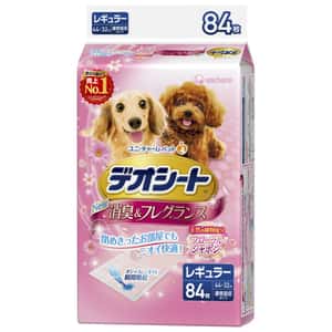 Unicharm 狗尿墊 狗尿片 Unicharm 狗尿墊 狗尿片 日本柔軟香氛超除臭 粉紅花香味 寵物尿墊 [44*32 XL碼 84枚] (藍角)