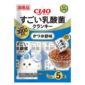CIAO 貓糧 貓乾糧推薦：CIAO 貓糧 日本3000億個乳酸菌系列 鰹魚味 22g 5袋入 (藍) (P-232)