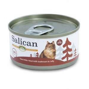 Salican 貓罐頭 貓濕糧推薦：Salican 貓罐頭 白肉吞拿魚鯛魚啫喱 85g 啡 (001973)