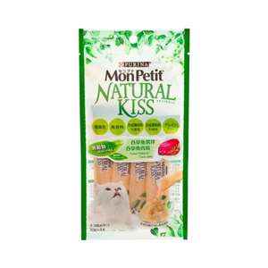 MonPetit 貓零食 寵物零食推薦：MonPetit Natural Kiss 貓肉泥 吞拿魚醬伴吞拿魚肉粒 10g (4本) (綠色) (12395996)