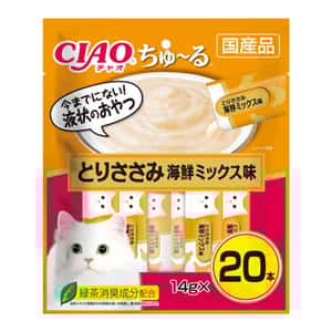 CIAO 貓零食 貓零食 CIAO 肉泥 貓零食 雞肉及什錦海鮮肉醬 14g 20本袋裝 (橙) (SC-128)