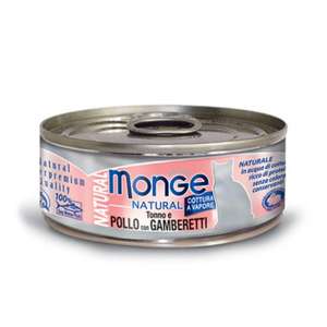 Monge 貓罐頭 貓濕糧推薦：Monge 貓罐頭 高蛋白質野生海洋系列 吞拿魚鮮蝦 80g (MO7252)