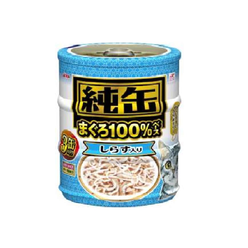 日本AIXIA 愛喜雅 貓罐頭 純缶系列 吞拿魚+白飯魚 65g 3缶入 (淺藍) (JMY3-24) (圖片2)