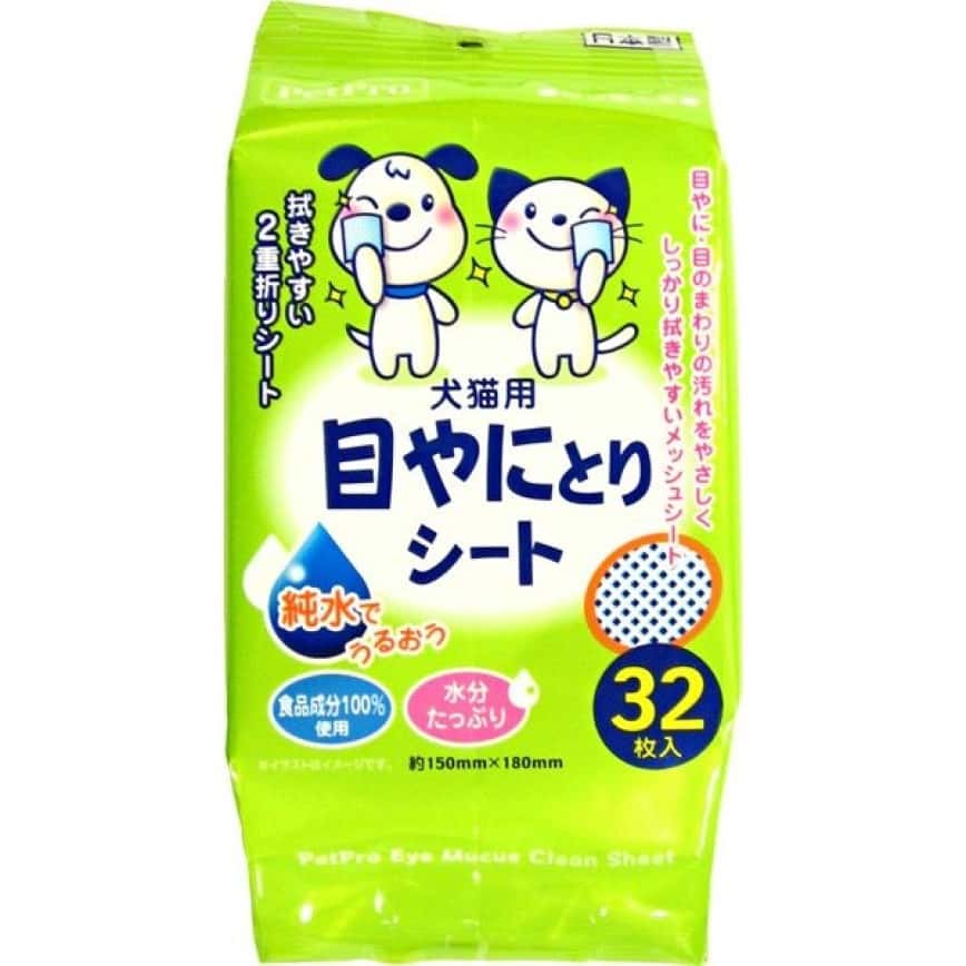 日本PetPro 潔眼去淚痕清潔濕紙巾 32枚入 (貓犬用) (綠) (圖片2)