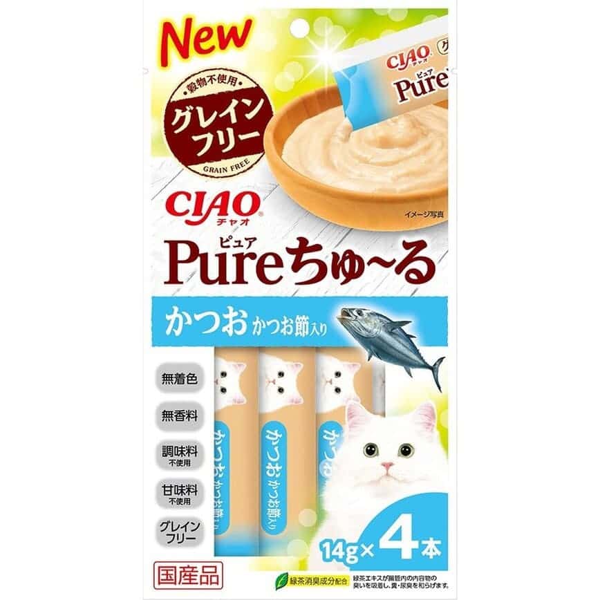 CIAO 肉泥 貓零食 Churu Pure 無添加鰹魚木魚肉醬 14g 4本入 (SC-323) (圖片2)