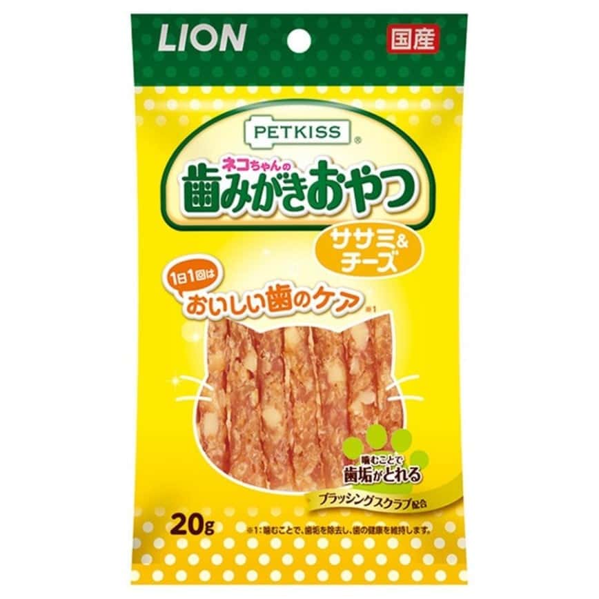 日本獅王LION Pet 貓用潔齒肉條零食 雞肉+芝士味 20g (黃) (圖片2)