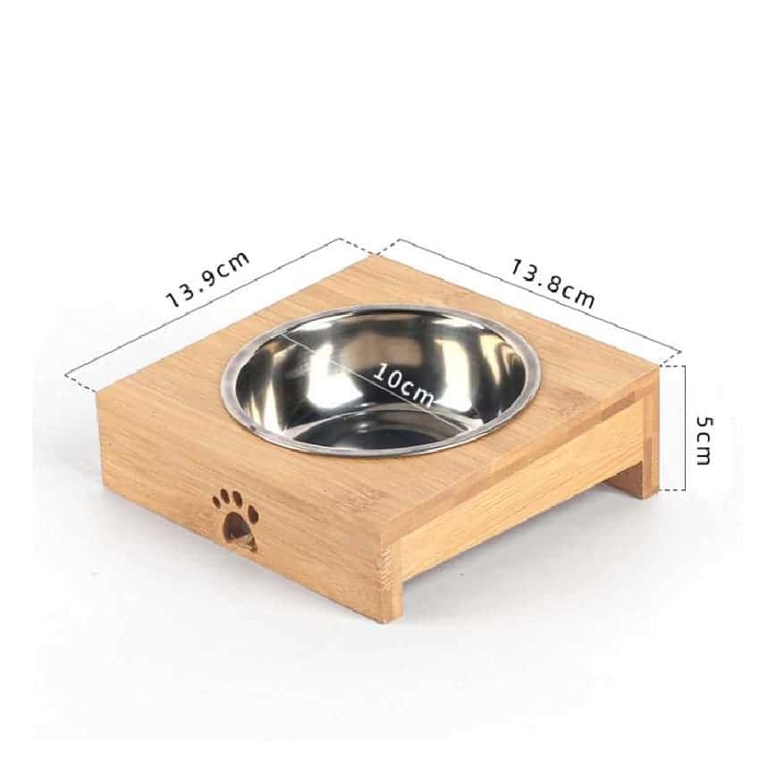 竹架寵物碗 銀色不銹鋼單碗 (貓犬用) (圖片2)