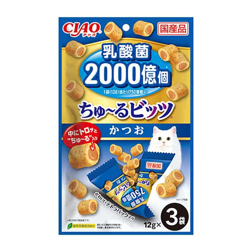 CIAO 貓零食 日本2000億個乳酸菌 鰹魚軟心零食粒 CS-202 12g 3袋入 (圖片2)