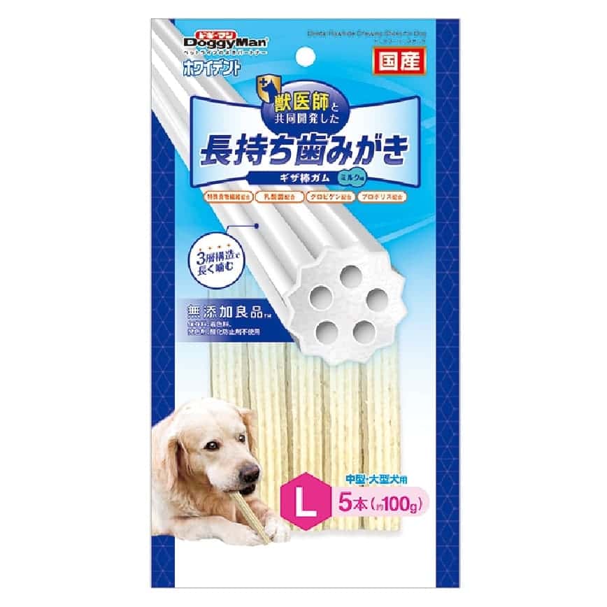 DoggyMan 日本狗零食 獸醫推薦 狗狗深層潔齒小食 牛奶味 L碼 5本入 (圖片2)