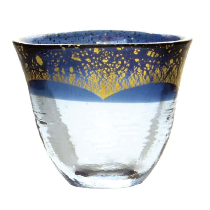 日本清酒杯 和がらす温 金箔清酒杯 藍 75ml (圖片2)