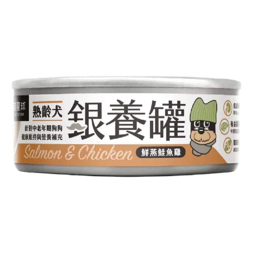 汪喵星球 狗罐頭 DogCatStar 銀養罐 熟齡犬95%低鈉無膠主食罐 鮭魚雞 80g (FM240) (圖片2)