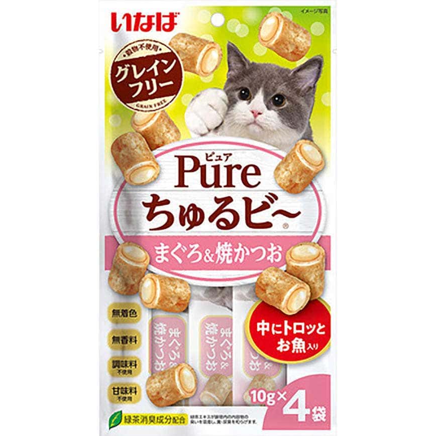 CIAO 貓零食 日本 Pure Chiu 天然軟心零食粒 金槍魚+燒鰹魚味 10g 4袋入(粉紅) (QSC-311) (圖片2)