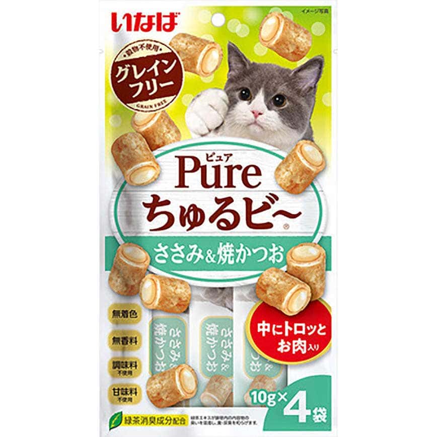 CIAO 貓零食 日本 Pure Chiu 天然軟心零食粒 雞肉+燒鰹魚味 10g 4袋入(淺綠) (QSC-313) (圖片2)