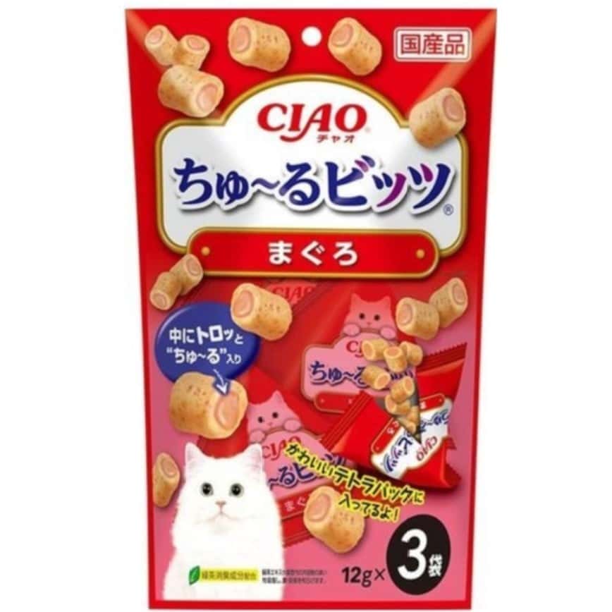 CIAO 貓零食 日本軟心零食粒 金槍魚味 12g 3袋入(紅) (CS-171) (圖片2)