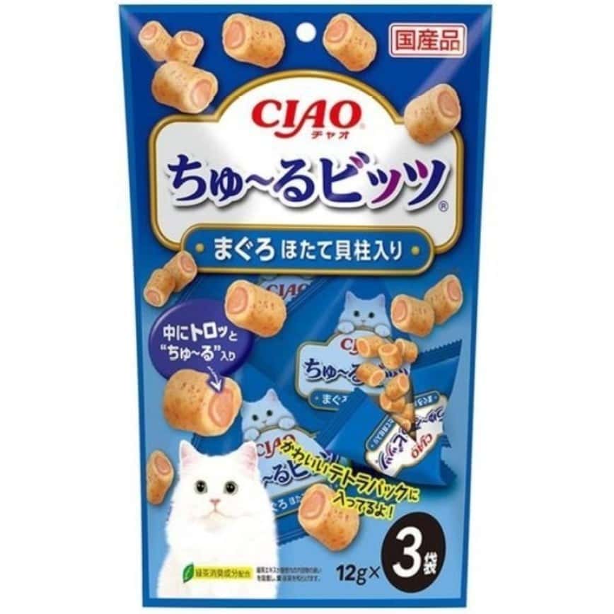 CIAO 貓零食 日本軟心零食粒 扇貝及吞拿魚味 12g 3袋入(深藍) (CS-172) (圖片2)