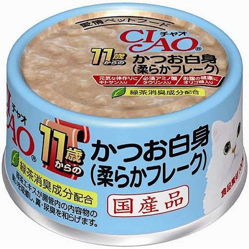 CIAO 貓罐頭 肉泥貓罐頭 11歲以上 白身鰹魚 75g (淺藍) (M-42) (圖片2)