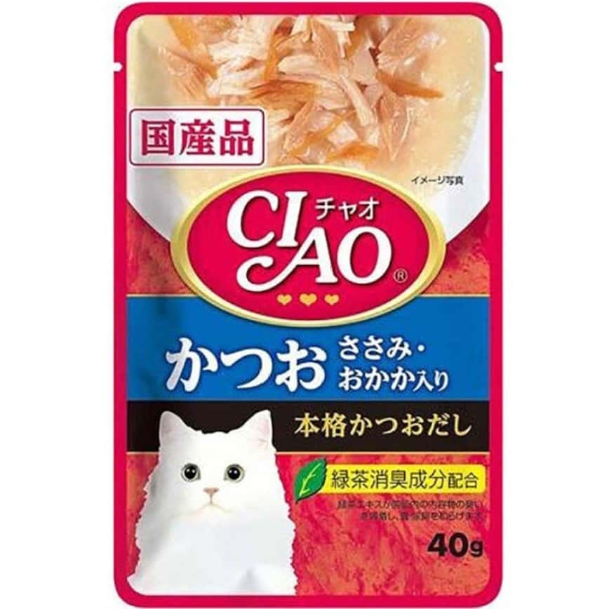 CIAO 貓濕糧 日本湯底軟包系列 鰹魚+雞肉+鰹節 40g (紅藍) (IC-204) (圖片2)