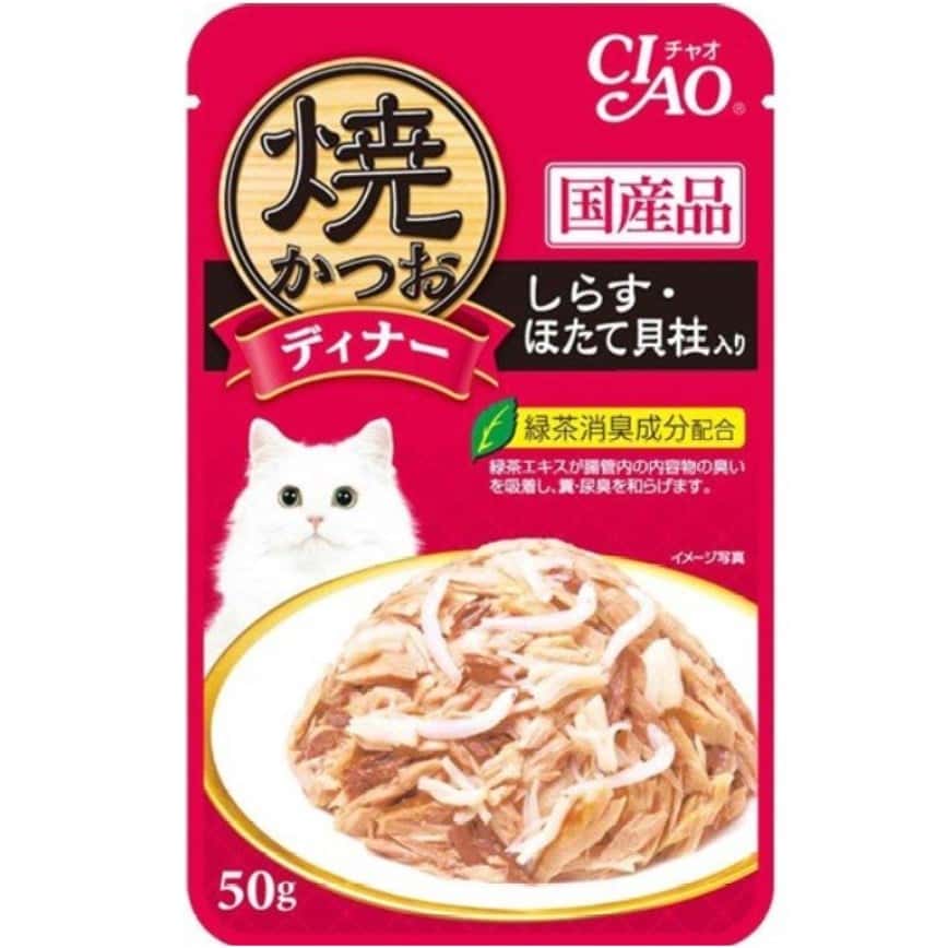 CIAO 貓濕糧 日本燒鰹魚晚餐包 白飯魚+扇貝 50g (紅) (IC-233) (圖片2)