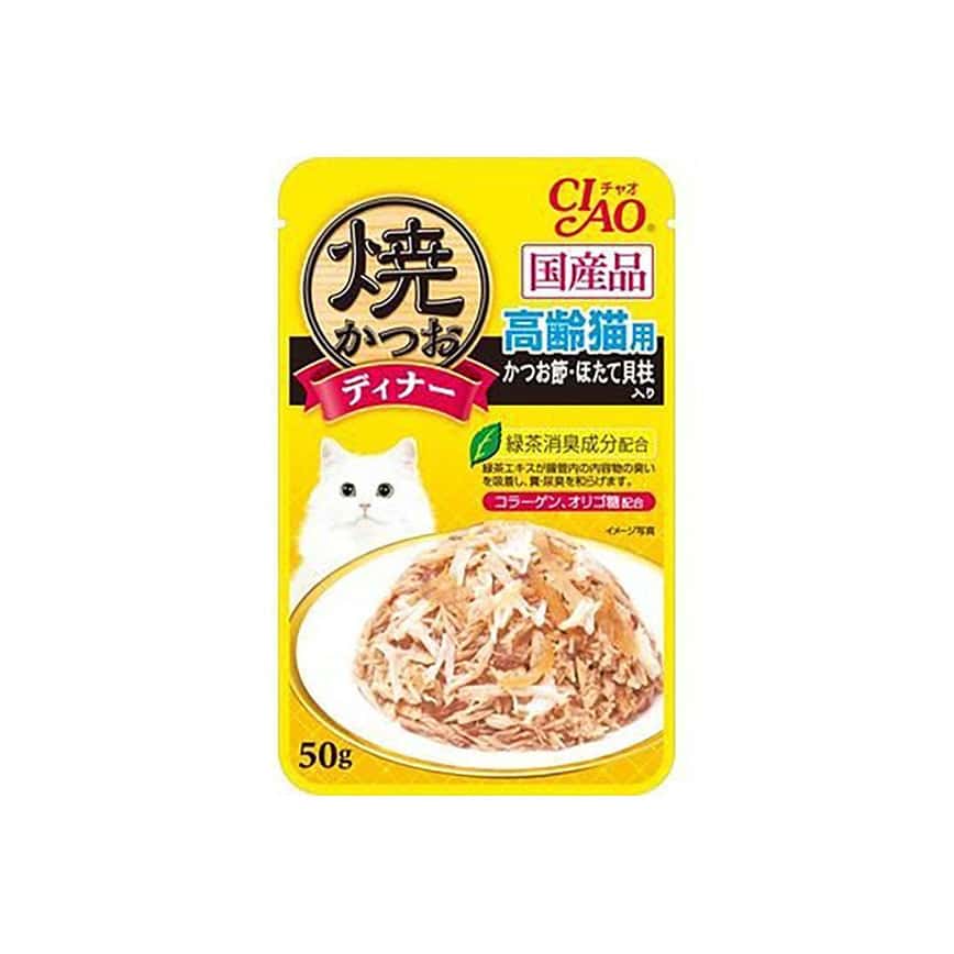 CIAO 貓濕糧 日本燒鰹魚晚餐包 高齡貓 鰹魚+扇貝 50g (黃) (IC-234) (圖片2)