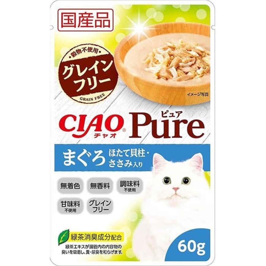 CIAO 貓濕糧 日本 Pure 貓濕糧包 金槍魚+扇貝+雞肉 60g (天藍) (IC-372) (圖片2)