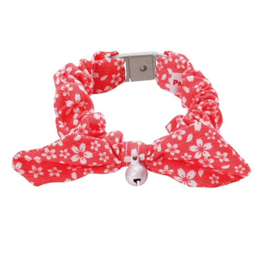 Petio 田園風蝴蝶結頸帶 櫻花 紅色 (貓用) (91601882) (圖片2)