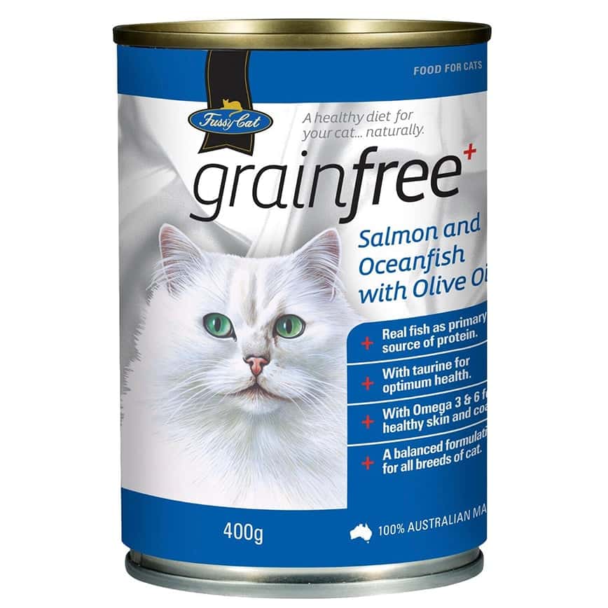 Fussy Cat 無穀物美毛罐 三文魚 400g (藍) (圖片2)