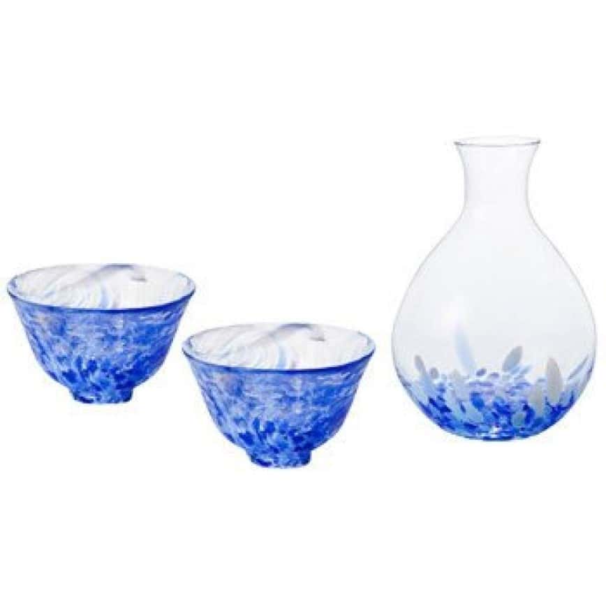 日本清酒杯 津輕岩清水 酒杯酒瓶套裝 一瓶兩杯 FS-71581 (藍) (圖片2)