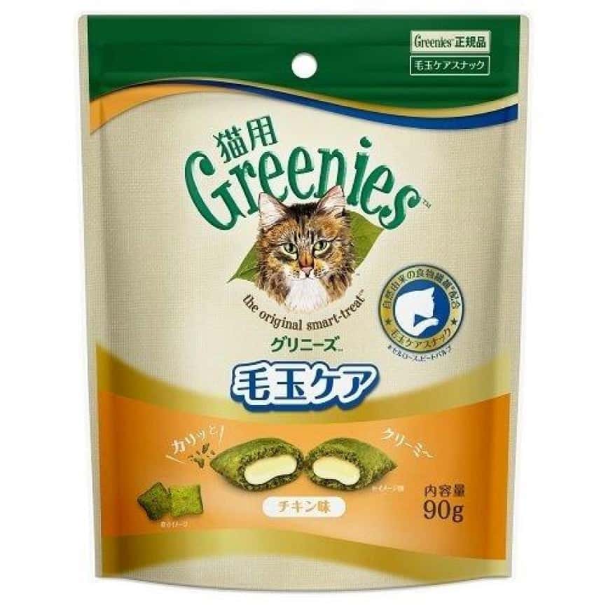 日本Greenies貓齒靈 貓零食 夾心潔齒餅 毛玉配方 雞肉味 90g (橙) (圖片2)