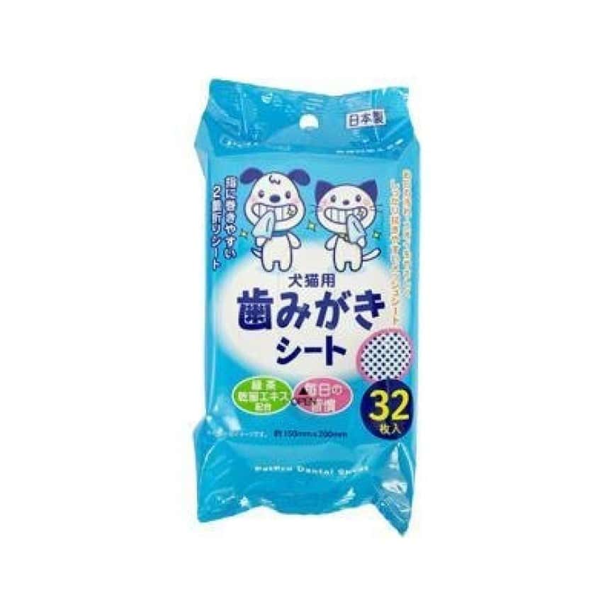 日本PetPro 含綠茶精華 寵物潔齒布 32片入 (貓犬用) (藍) (圖片2)